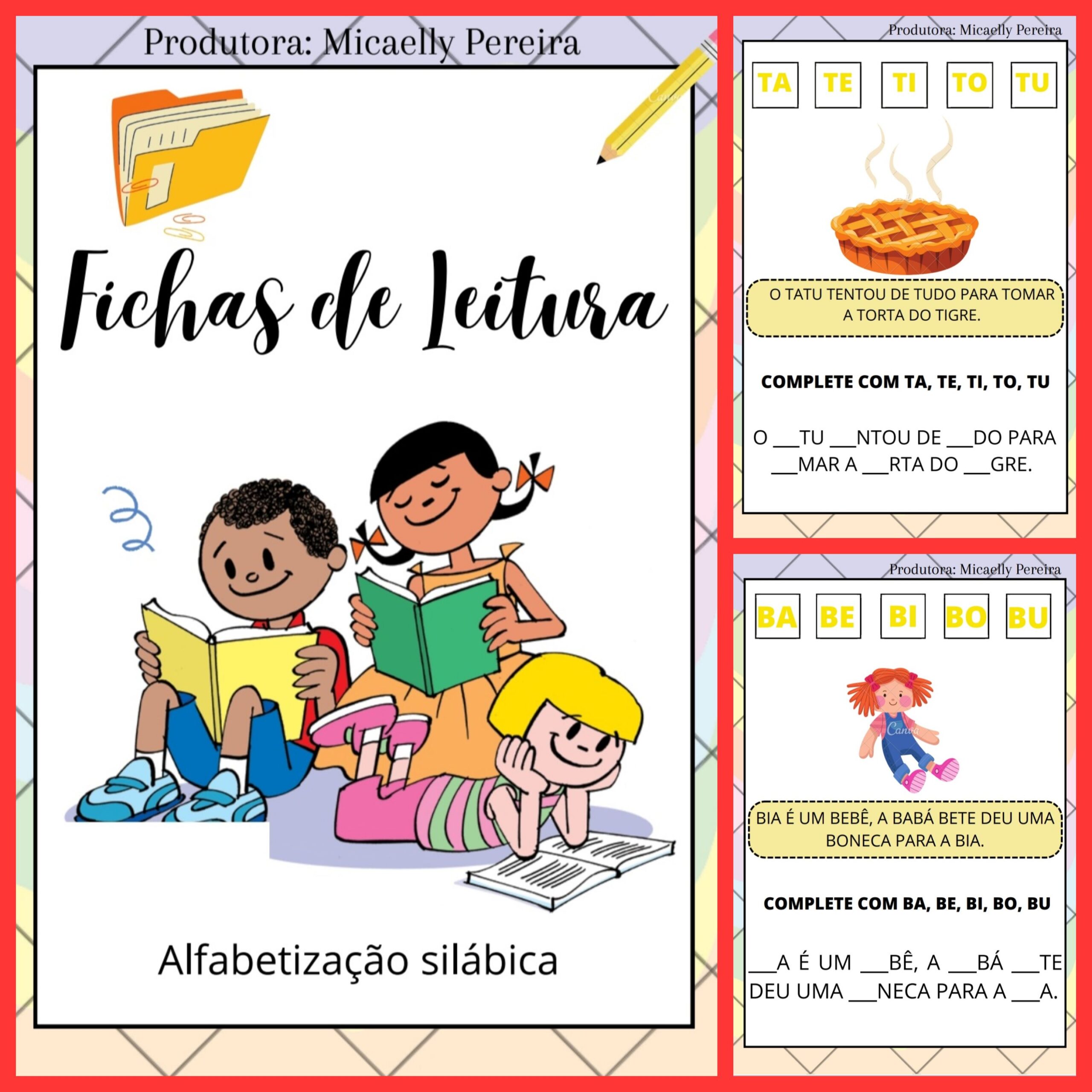 FICHAS DE LEITURA  PARA ALFABETIZAÇÃO