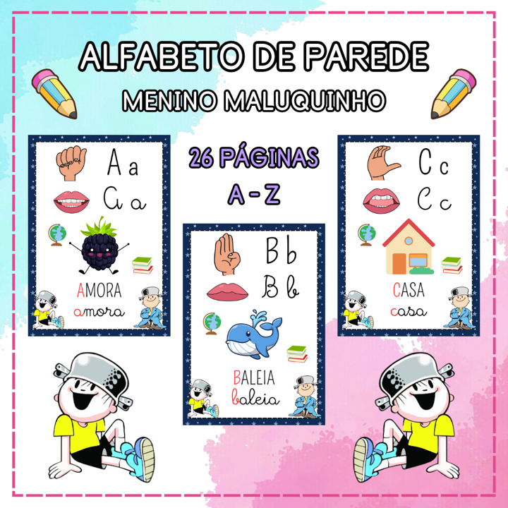 ALFABETO DE PAREDE FÔNICO E EM LIBRAS: MENINO MALUQINHO