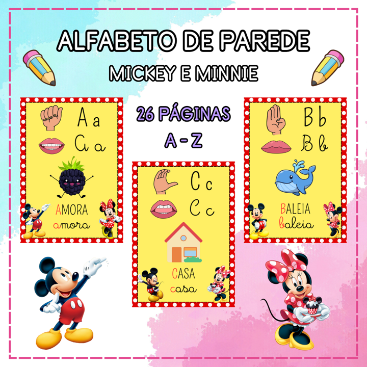 ALFABETO DE PAREDE FÔNICO E EM LIBRAS: MICKEY E MINNIE