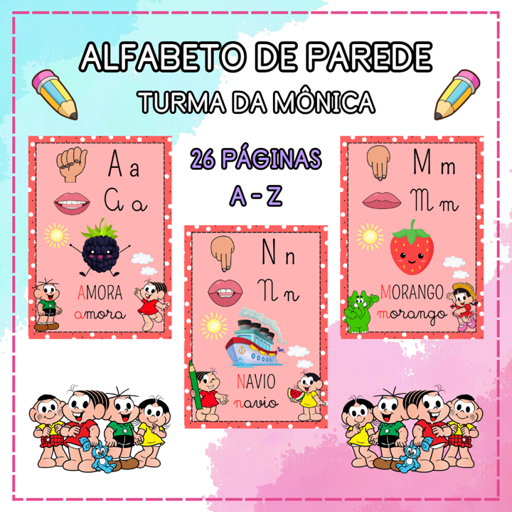 ALFABETO DE PAREDE FÔNICO E EM LIBRAS: TURMA DA MÔNICA