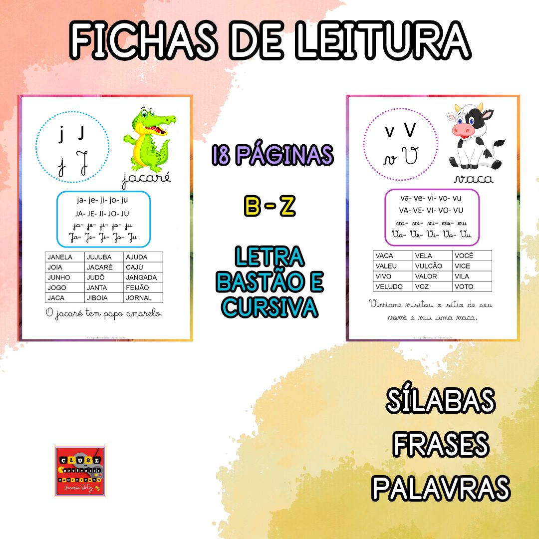 FICHA DE LEITURA: SÍLABA SIMPLES - LETRA BASTÃO E CURSIVA
