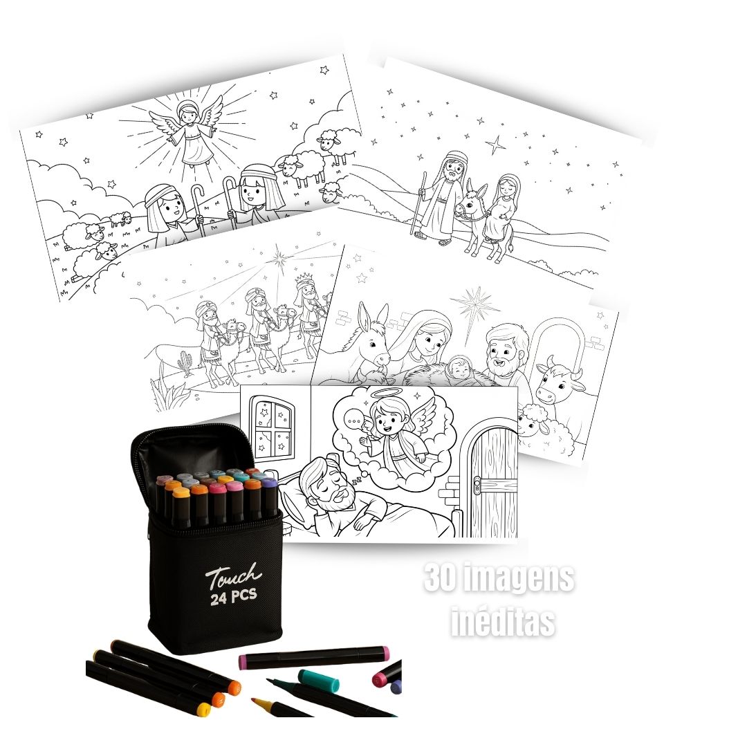 Livro de Colorir: O Nascimento de Jesus (Estilo Fofo & Moderno!)