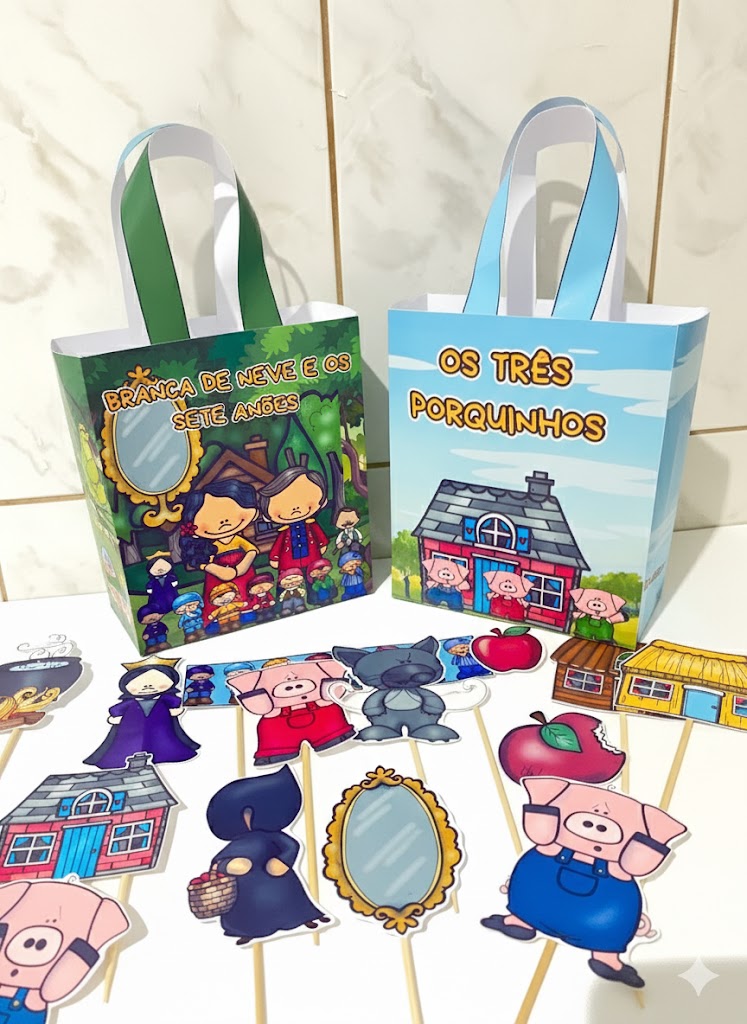 KIT SACOLAS TEATRAL: BRANCA DE NOVA / TRÊS PORQUINHOS