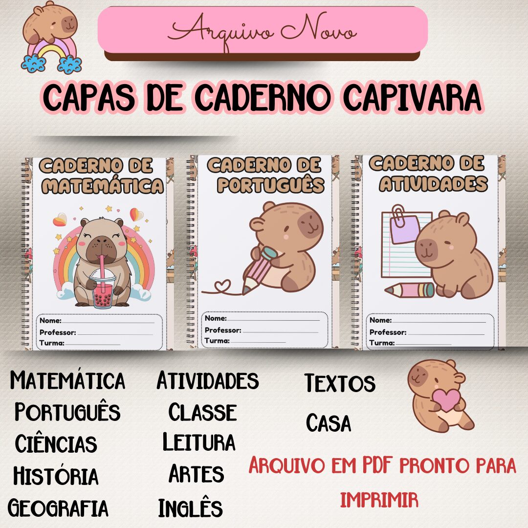 CAPA PARA CADERNO: CAPIVARA FOFA