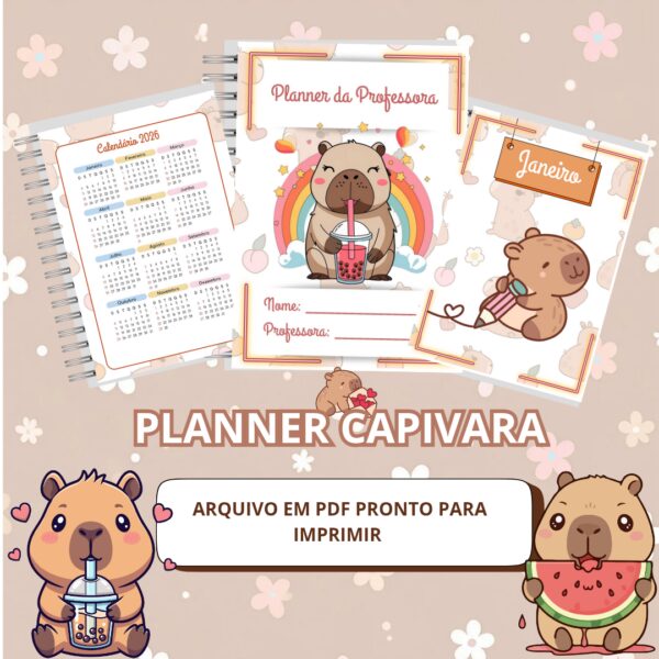 PLANNER / CADERNO DA PROFESSRA 2026: CAPIVARA FOFA
