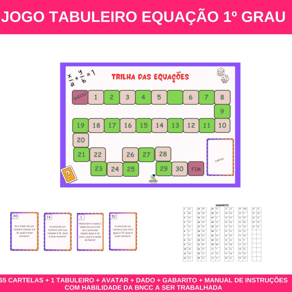 JOGO DE TABULEIRO EQUAÇÃO DO 1º GRAU - Professor Gamificado ...