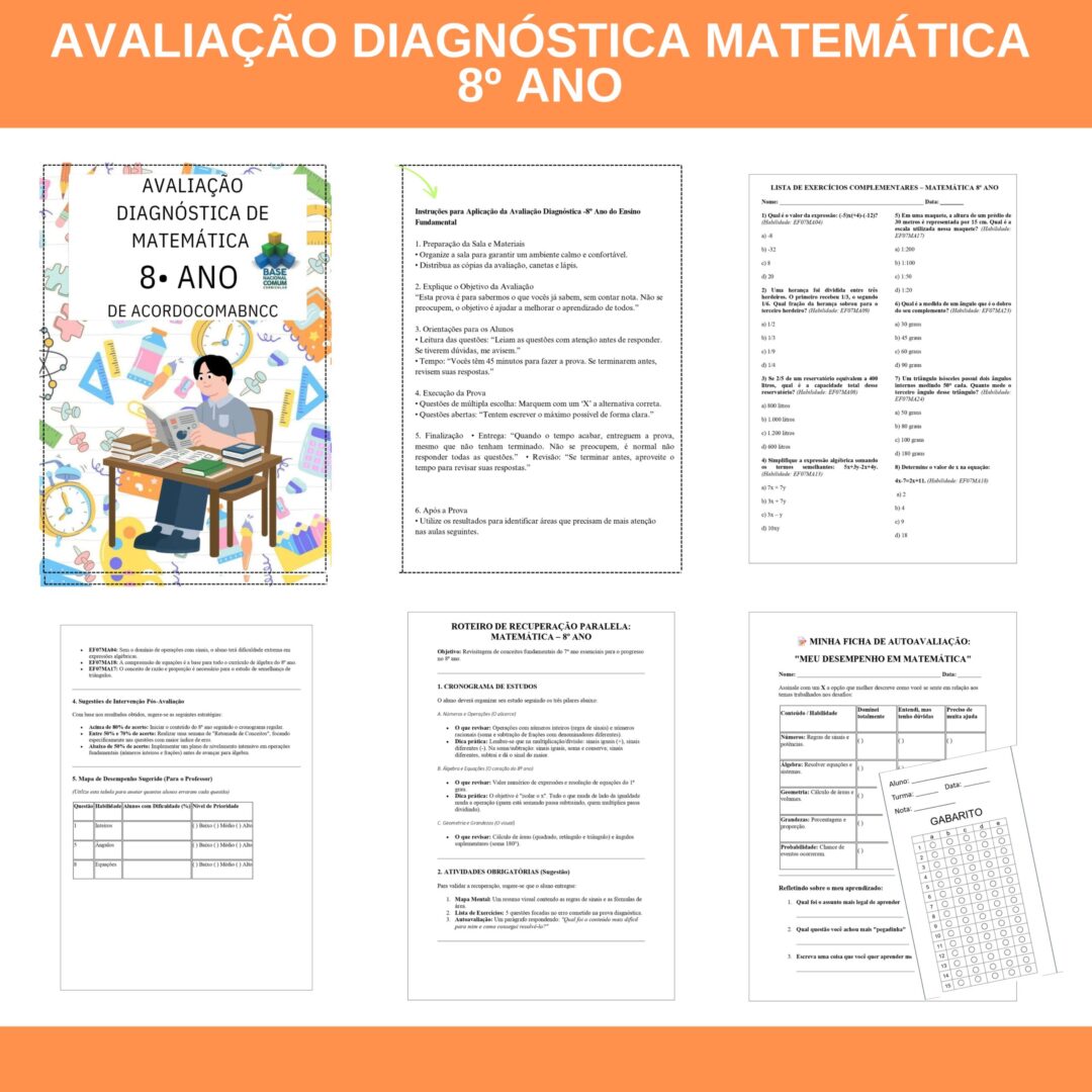 KIT ESTRATÉGICO DE MATEMÁTICA: AVALIAÇÃO DIAGNÓSTICA + RECOMPOSIÇÃO (8º ANO)