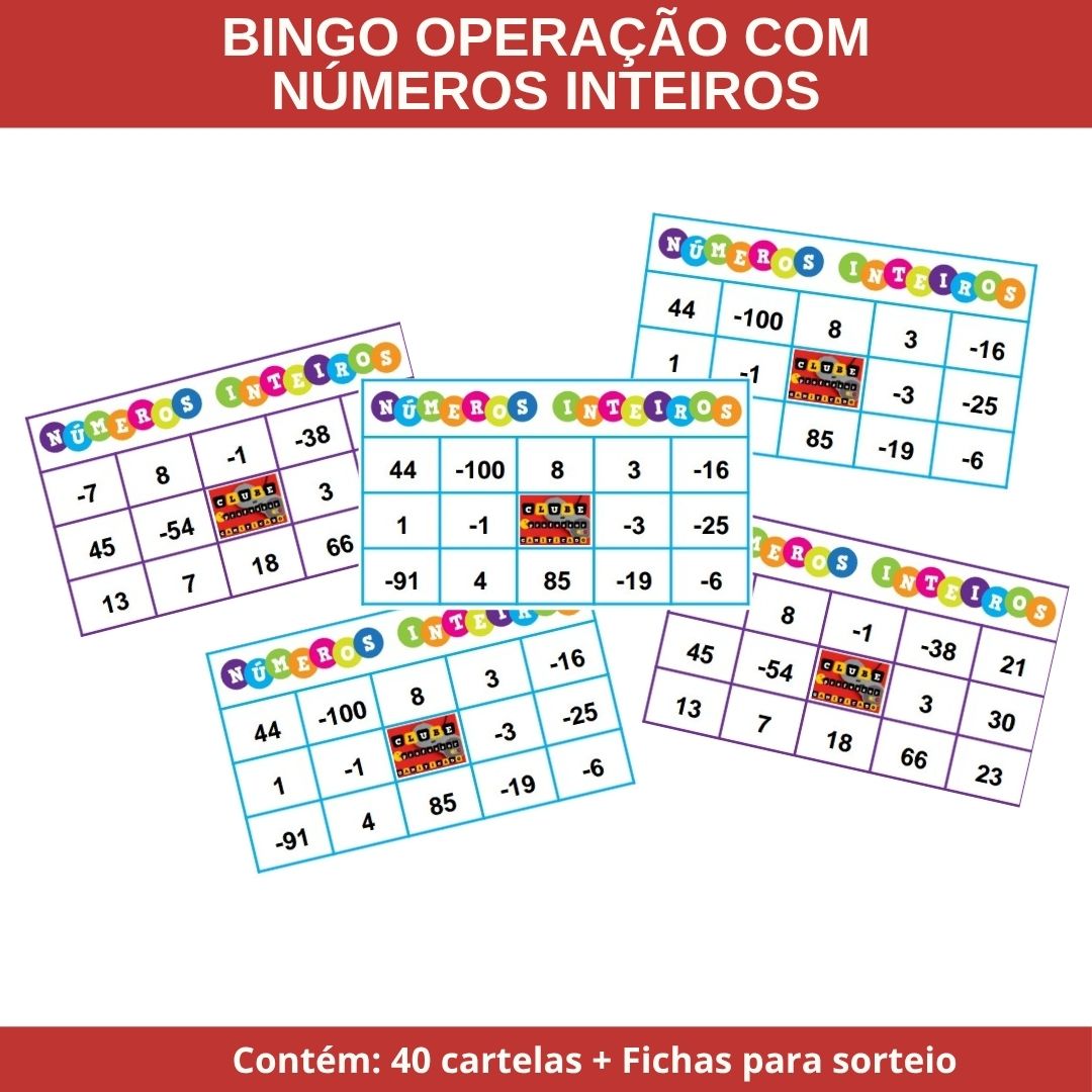 BINGO DOS NÚMEROS INTEIROS