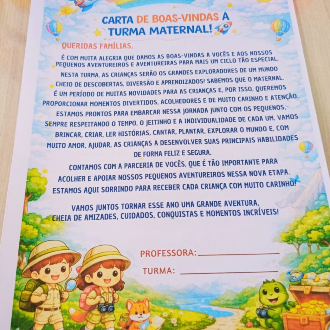 CARTA DE BOAS-VINDAS ÀS FAMÍLIAS PARA MATERNAL
