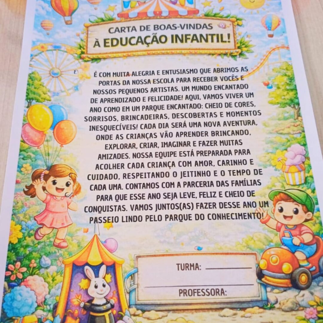 CARTA DE BOAS-VINDAS ÀS FAMÍLIAS PARA EDUCAÇÃO INFANTIL