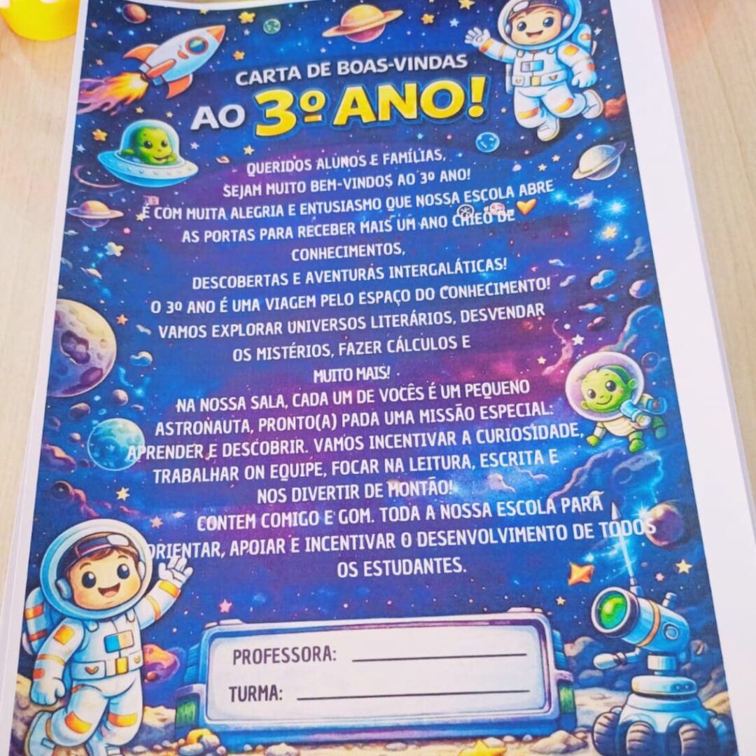 CARTA DE BOAS-VINDAS ÀS FAMÍLIAS PARA O 3º ANO