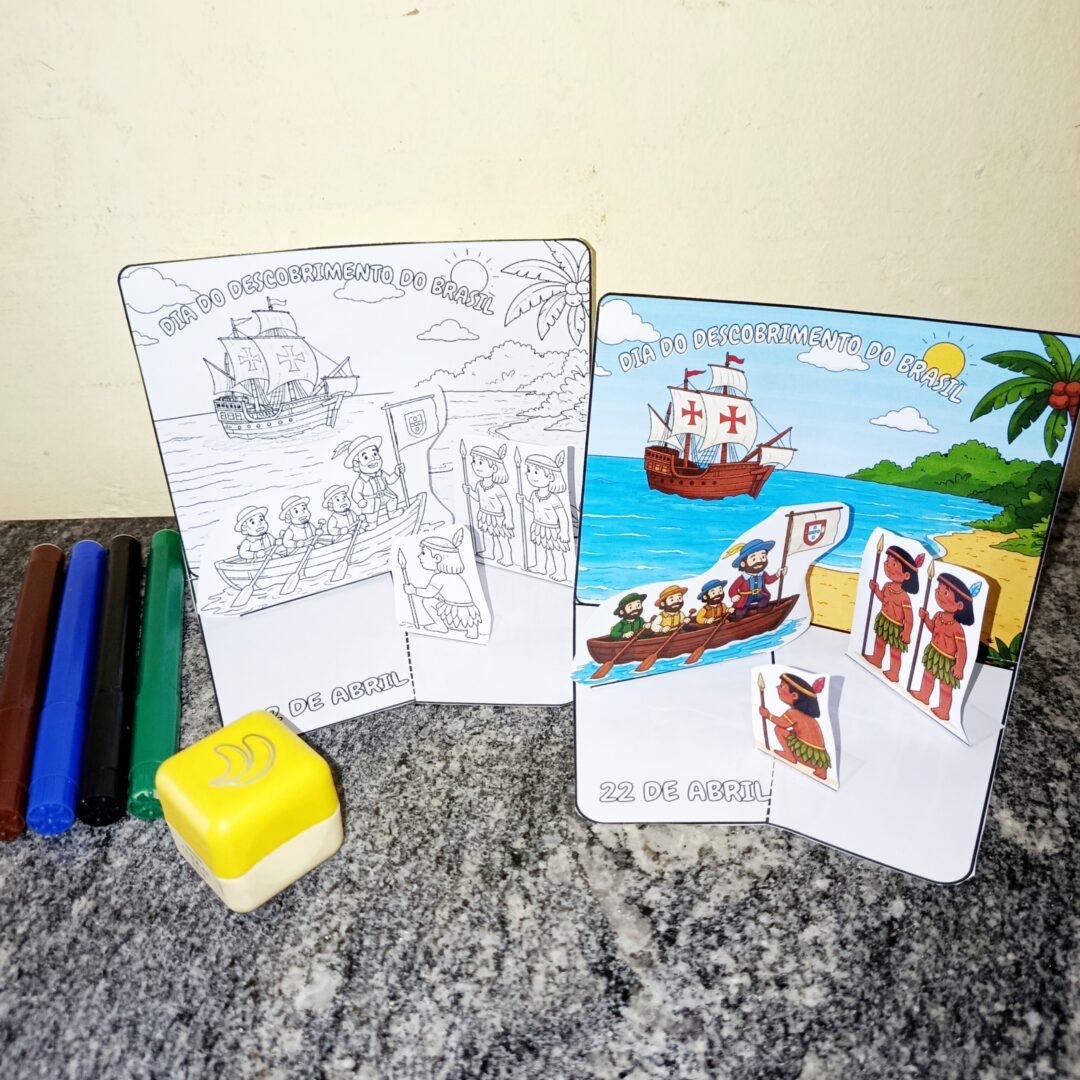 CENÁRIO INTERATIVO: DESCOBRIMENTO DO BRASIL (COLORIDO + PARA COLORIR)