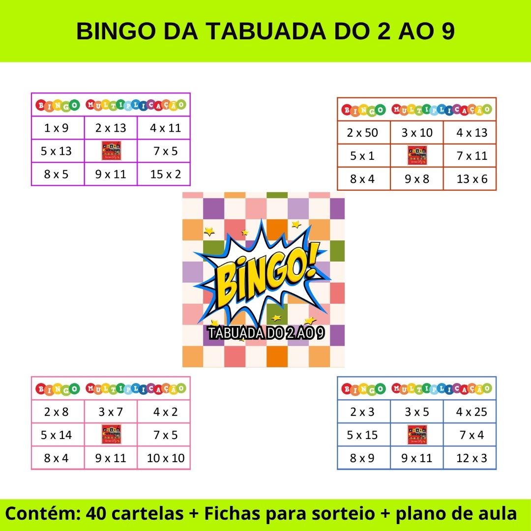 BINGO DA TABUADA DO 2 AO 9 / BINGO DA MULTIPLICAÇÃO DO 2 AO 9