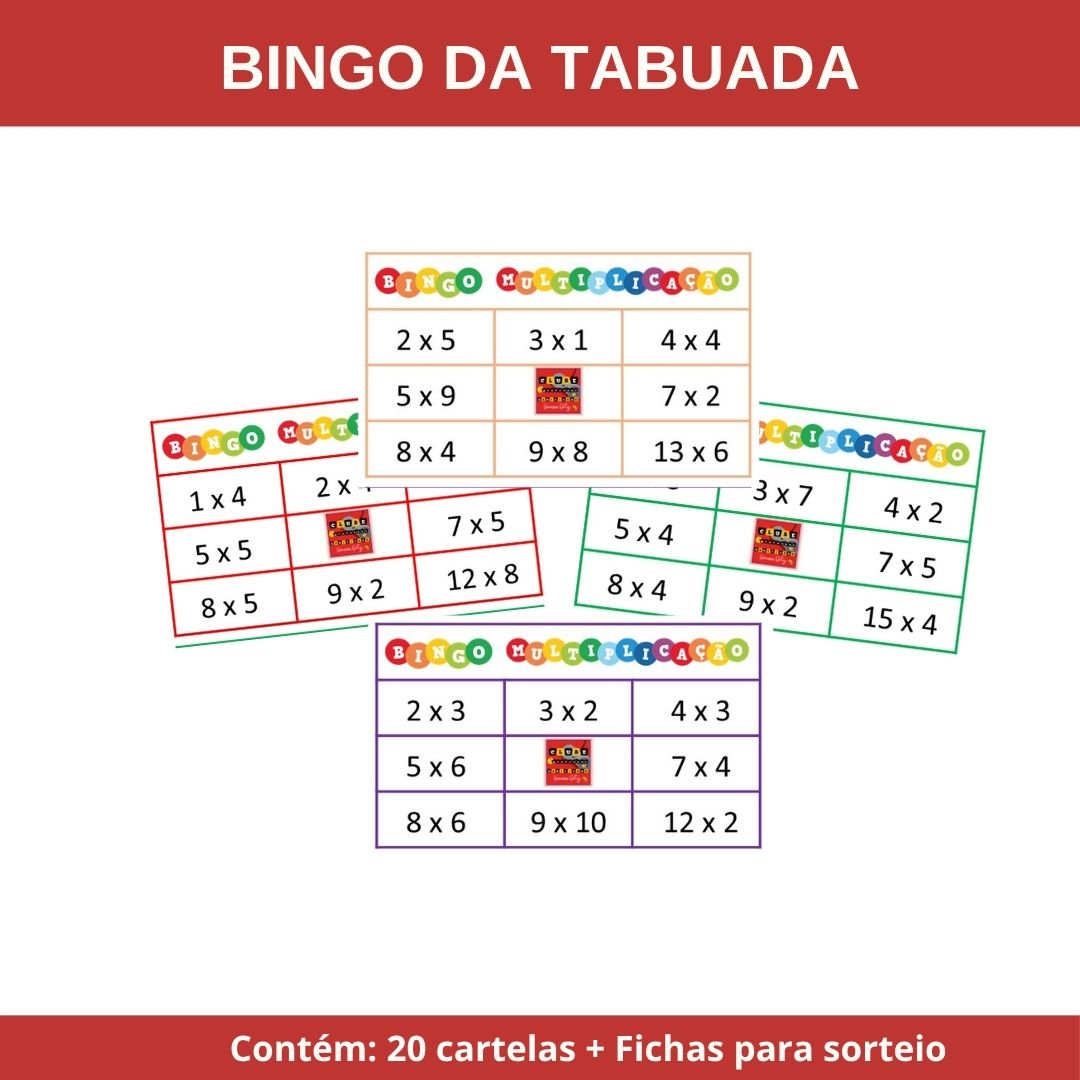 BINGO DA TABUADA / BINGO DA MULTIPLICAÇÃO 20 CARTELAS