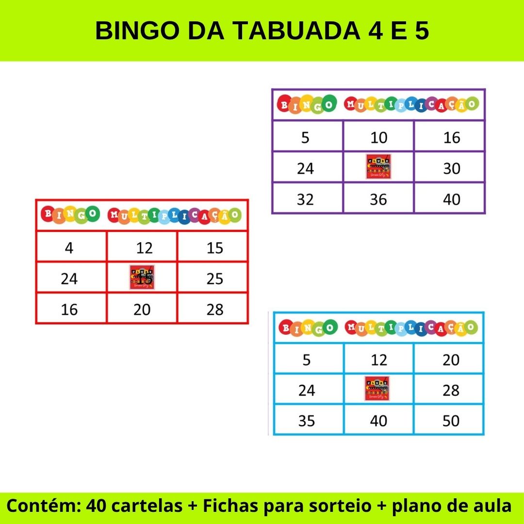 BINGO DA TABUADA DO 4 E DO 5 / BINGO DA MULTIPLICAÇÃO DO 4 E DO 5