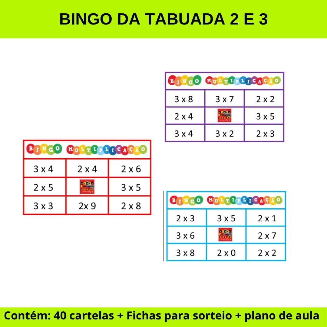 BINGO DA TABUADA DO 2 E DO 3 / BINGO DA MULTIPLICAÇÃO DO 2 E DO 3
