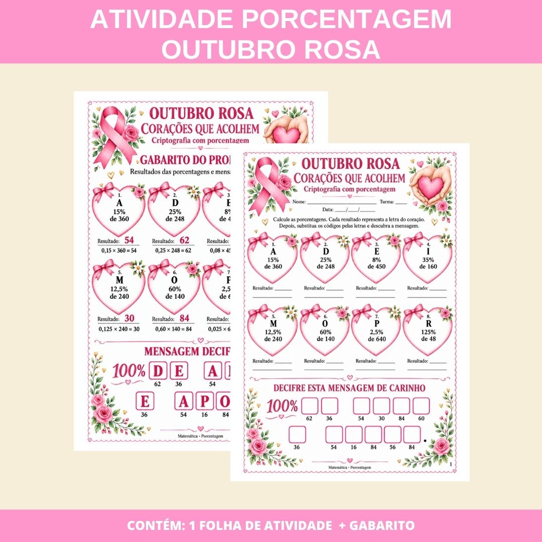 ATIVIDADE MATEMÁTICA OUTUBRO ROSA: PORCENTAGEM